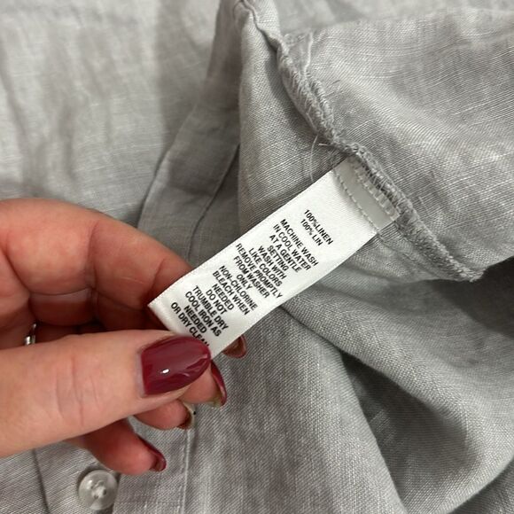 Saks Fifth Avenue Linen Gray Short Sleeve Button Down Shirt Size L - Picture 6 of 8